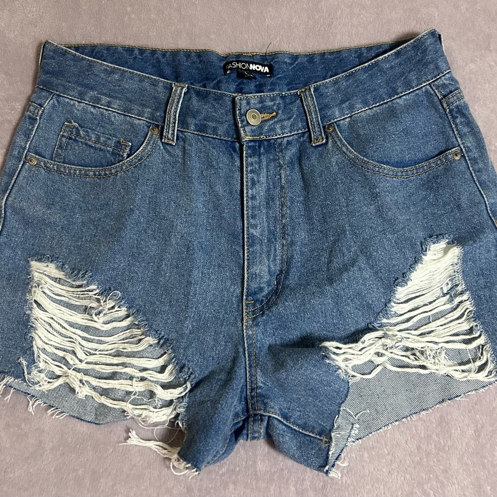 Fashion Nova Large Ripped Denim Shorts